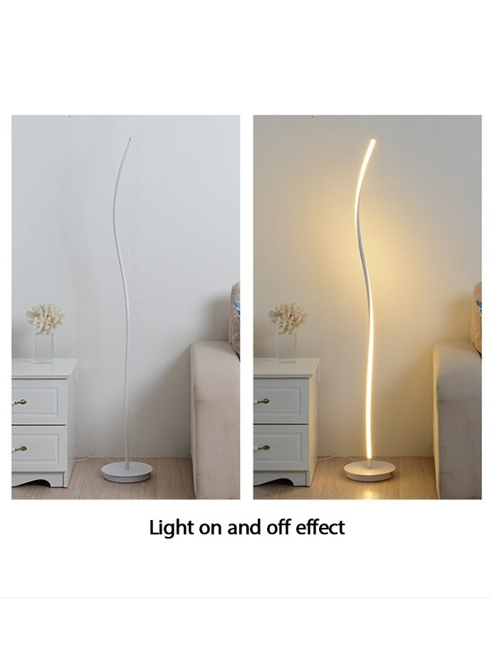 يزما العالمية مصباح أرضي LED بتصميم منحني على الطراز الاسكندنافي – بارتفاع 144 سم، ثلاث درجات حرارة للضوء، مفتاح قدم، إضاءة موفرة للطاقة بقوة 28 واط، إضاءة محيطية لغرفة المعيشة والنوم والمكتب – اللون الأبيض - Image 4