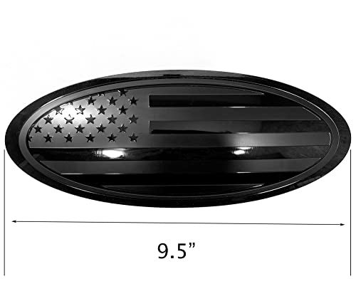 eVerHITCH 9.5" Front Grille Tailgate Rear Aluminum Overlay American Black Flag Oval Emblem for F150 (9.5", Black) - Image 2