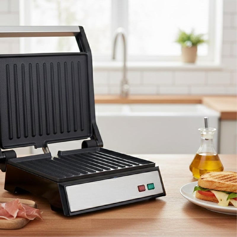 Arion 2-Slice Panini Grill & Sandwich Maker - 1500W Pressing Maker with Non-Stick Corrosion-Resistant Plates, 180° Open Flat Design, Cool Touch Handle & Oil Drip Tray - Stainless Steel/Black - Image 4
