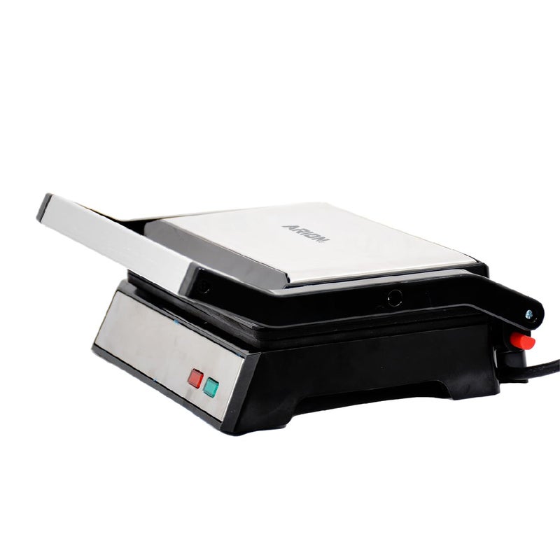 Arion 2-Slice Panini Grill & Sandwich Maker - 1500W Pressing Maker with Non-Stick Corrosion-Resistant Plates, 180° Open Flat Design, Cool Touch Handle & Oil Drip Tray - Stainless Steel/Black - Image 1