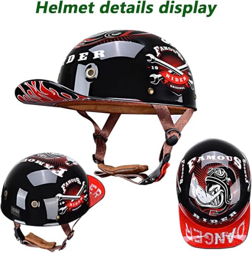 CHPINGN Baseball Motorcycle Helmet for Bike Cruiser Chopper Moped Scooter Open Face Helmet for Adult Women Men DOT Approved - Image 2