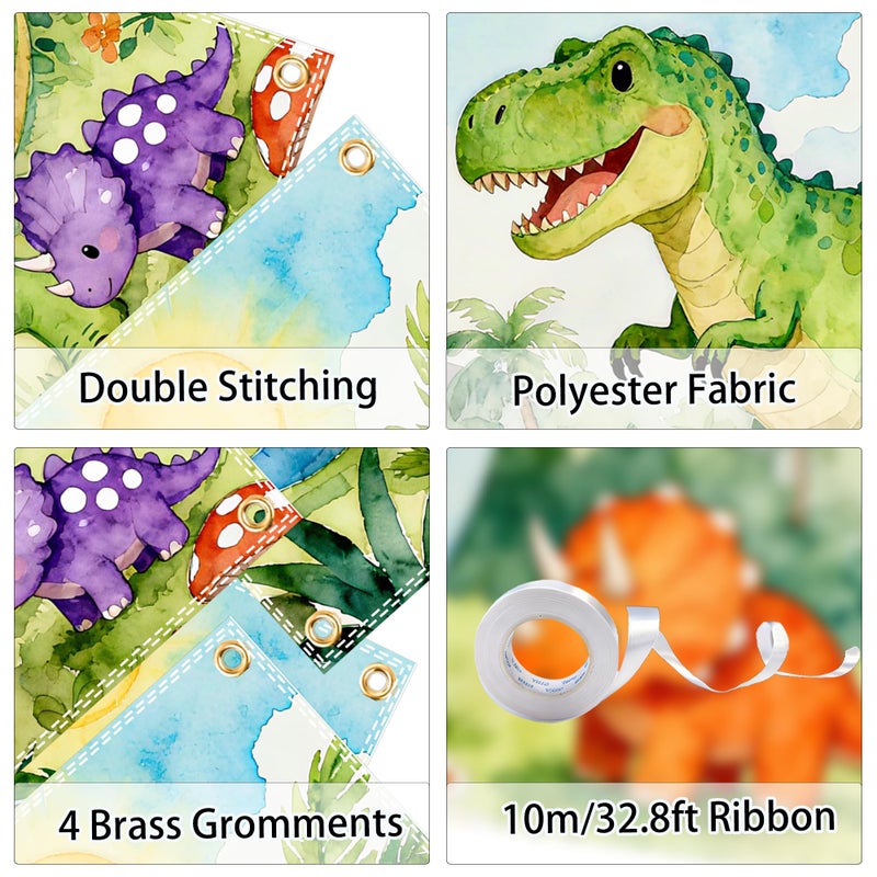 Gaofly Dinosaur Birthday Backdrop 7x5FT â€“ Happy Birthday Dino Banner with Ribbon & Grommets, Vibrant Green Jungle Dinosaur Photography Background for Kids Boy Girl Birthday Party Decor - Image 3
