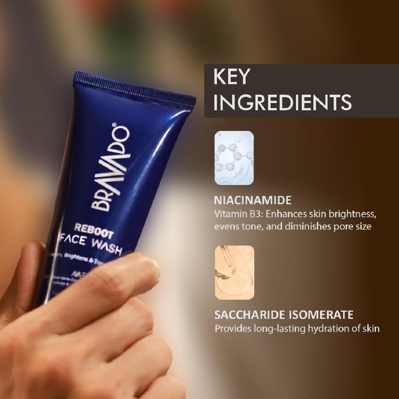 BRAVADO Reboot Face Wash  Hydrating Cleanser for All Skin Types  Brightens  Evens Skin Tone  Reduces Dark Spots  Roughness  Soothes  Refreshes  Perfect for AcneProne Skin  100ml - Image 5