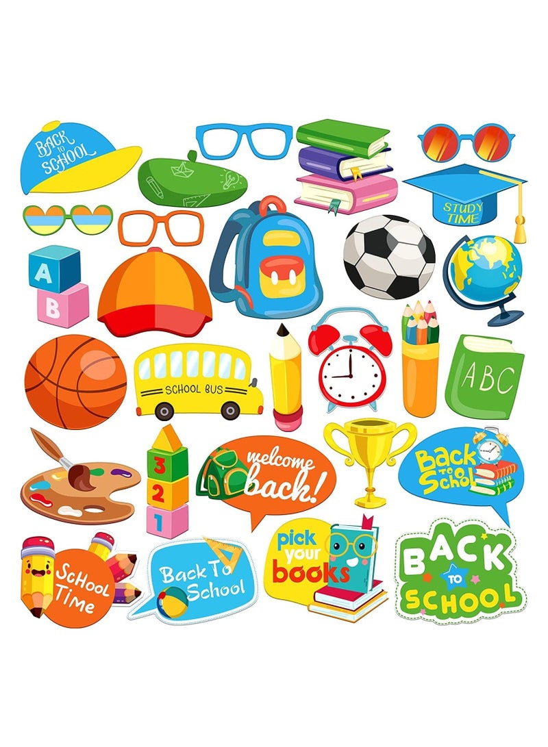 28 Pcs Back to School Season Photo Booth Props, School Selfie Props, School Season First Birthday Party Supplies, Start of School Theme Backdrop Decorations - Image 1