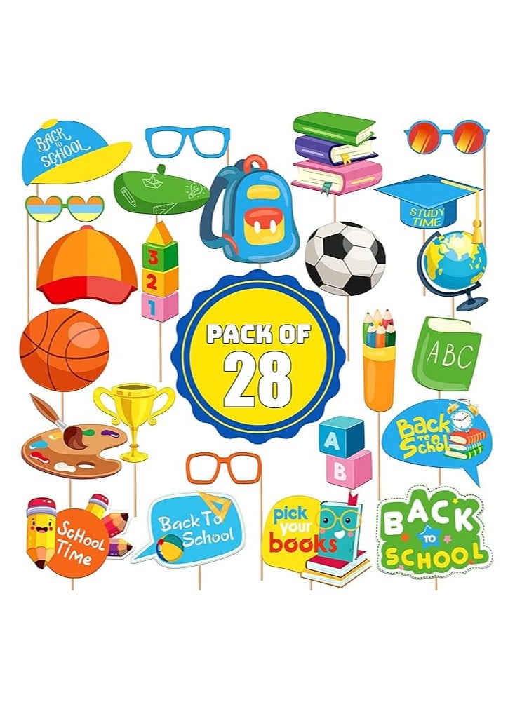 28 Pcs Back to School Season Photo Booth Props, School Selfie Props, School Season First Birthday Party Supplies, Start of School Theme Backdrop Decorations - Image 2