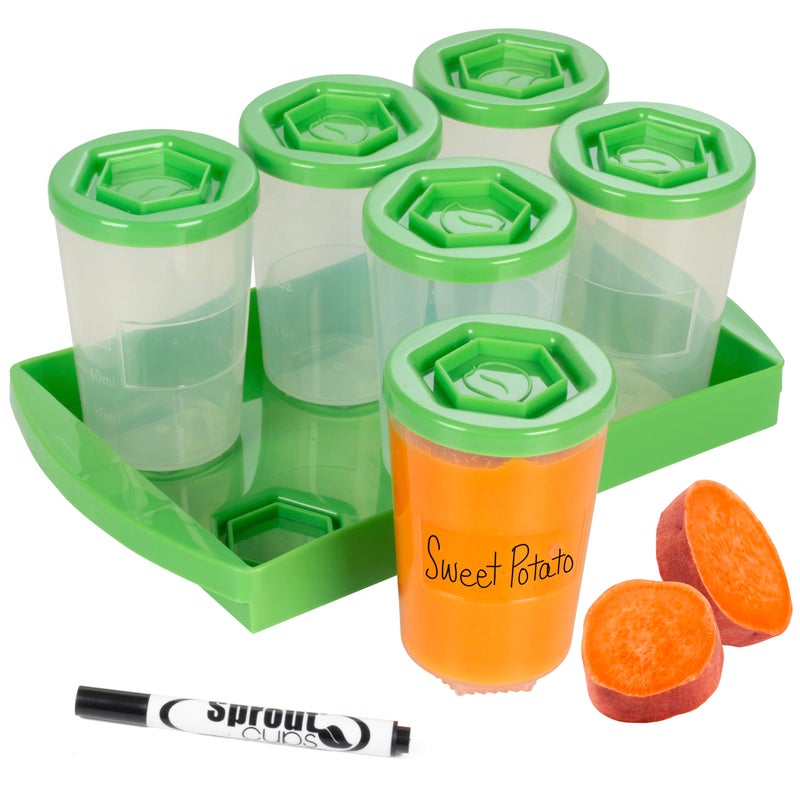Baby Food Storage Containers with Write What You Want Lids 6 Pack 4oz Reusable Stackable Leakproof Plastic Jars w Tray Freezer Microwave Dishwasher SafeBPAPVC Free Safe Babyfood Gift