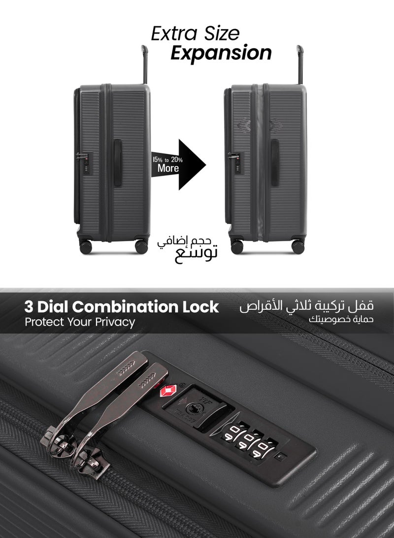 PARAJOHN FRONTARA Series Set of 2 Luggage| Small 10KG & Large 30KG ABS+Polycarbonate 8 Wheel Trolley Hardsided Travel Suitcase -GREY - Image 5