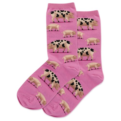Hot Sox womens Animal Series Novelty Fashion Crew Casual Sock, Spotted Pig (Pink), 6 12 US - Image 2