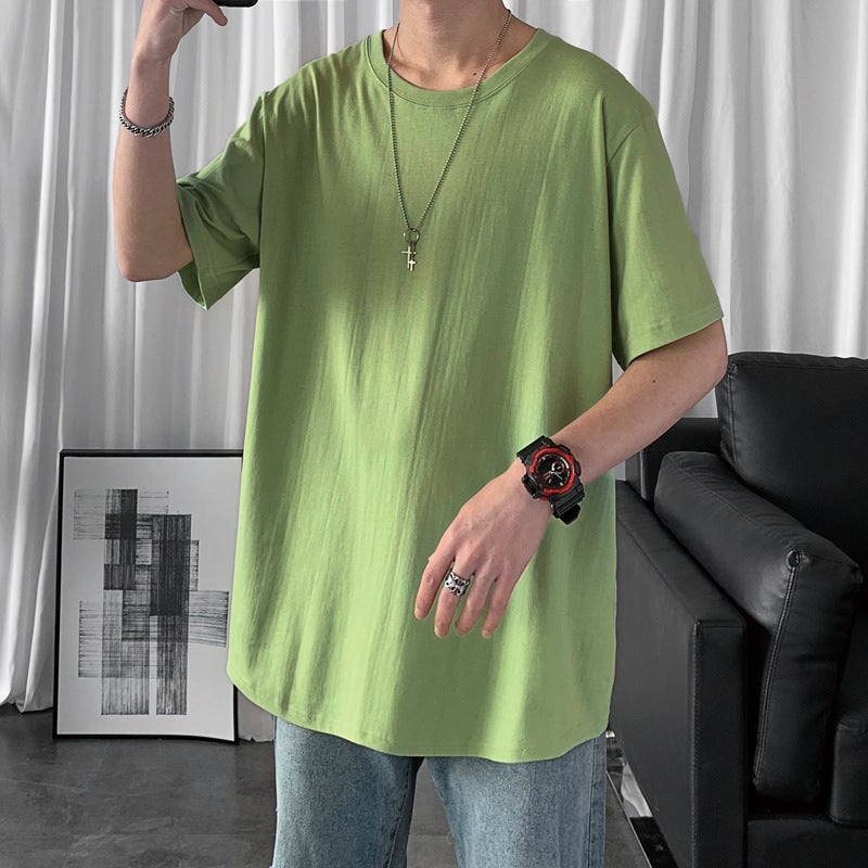 Pure White Youth Quarter-Sleeved T-Shirt Male Students Ins Trendy Hong Kong Style Half-Sleeved Top t Summer Round Neck Short-Sleeved T-Shirt - Image 1