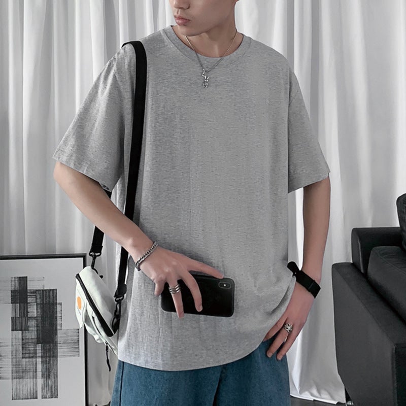 Pure White Youth Quarter-Sleeved T-Shirt Male Students Ins Trendy Hong Kong Style Half-Sleeved Top t Summer Round Neck Short-Sleeved T-Shirt - Image 4