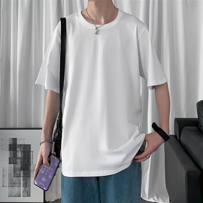 Pure White Youth Quarter-Sleeved T-Shirt Male Students Ins Trendy Hong Kong Style Half-Sleeved Top t Summer Round Neck Short-Sleeved T-Shirt - Image 3