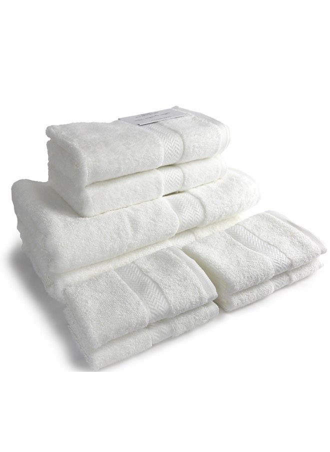 White Rose 8 Pcs WHITE ROSE WHITE Towel set 530 GSM 100% Cotton Terry Zic Zac Border 2 Bath Towel (70x140) cm, 2 Hand Towel (50x100) cm, & 4 Face Towel (33x33) cm Soft Feel Highly Absorbent White Color  - Image 4