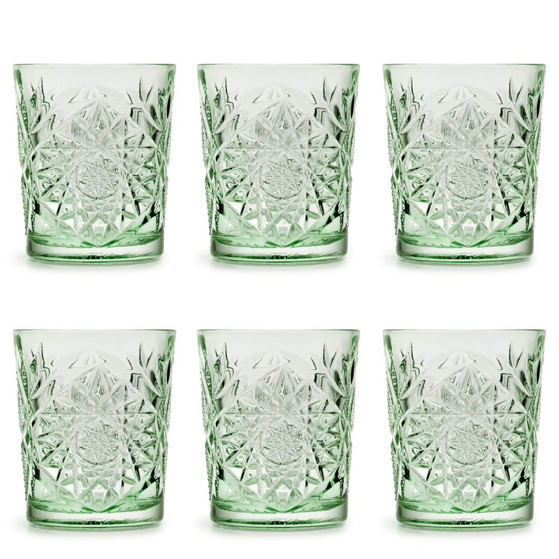 Libbey Drinking Glass Hobstar Ebony Green  355 ml  355 cl  6 Pieces  Vintage Design  Dishwasher Safe