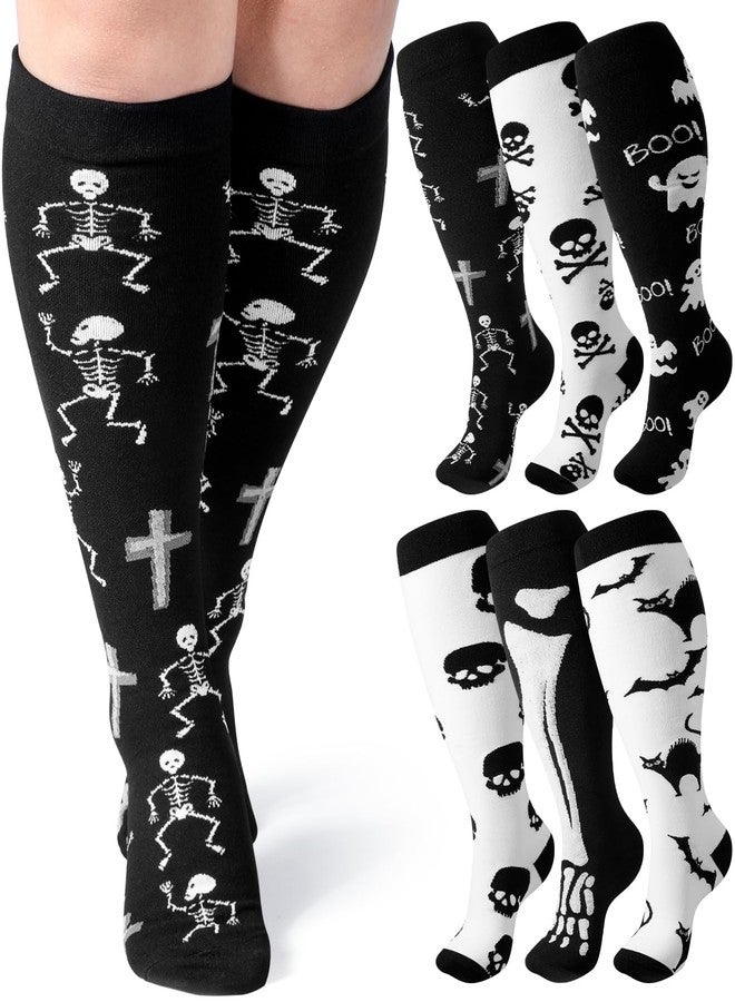 Cutecrop 6 Pairs Halloween Plus Size Compression Socks Wide Calf for Women Men 20-30 mmHg Extra Wide Knee High Support Socks - Image 1