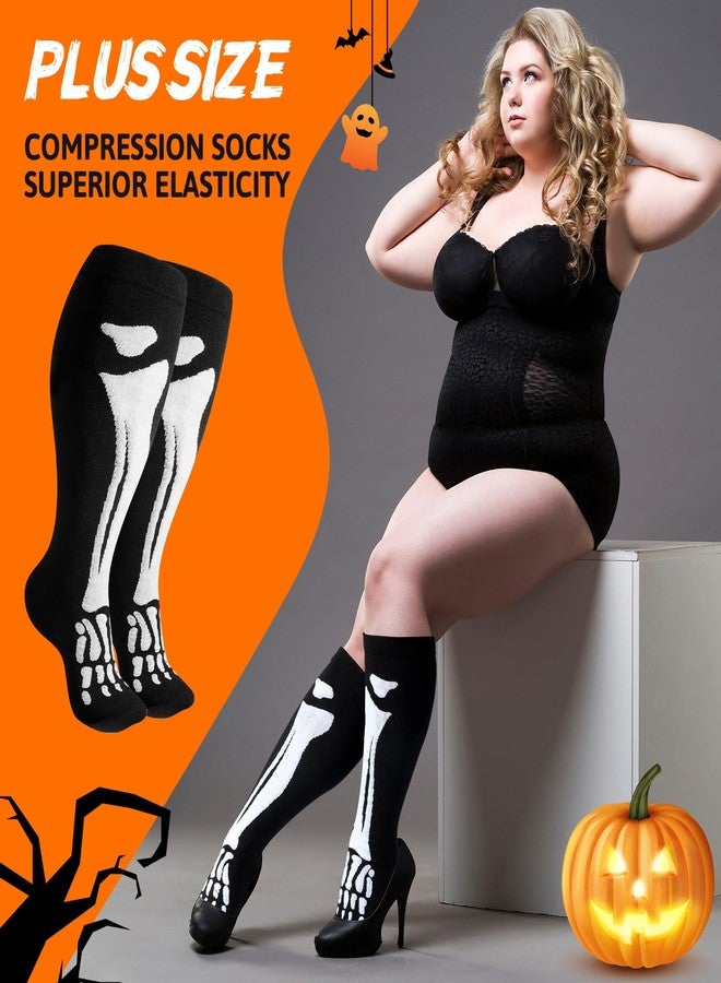 Cutecrop 6 Pairs Halloween Plus Size Compression Socks Wide Calf for Women Men 20-30 mmHg Extra Wide Knee High Support Socks - Image 5