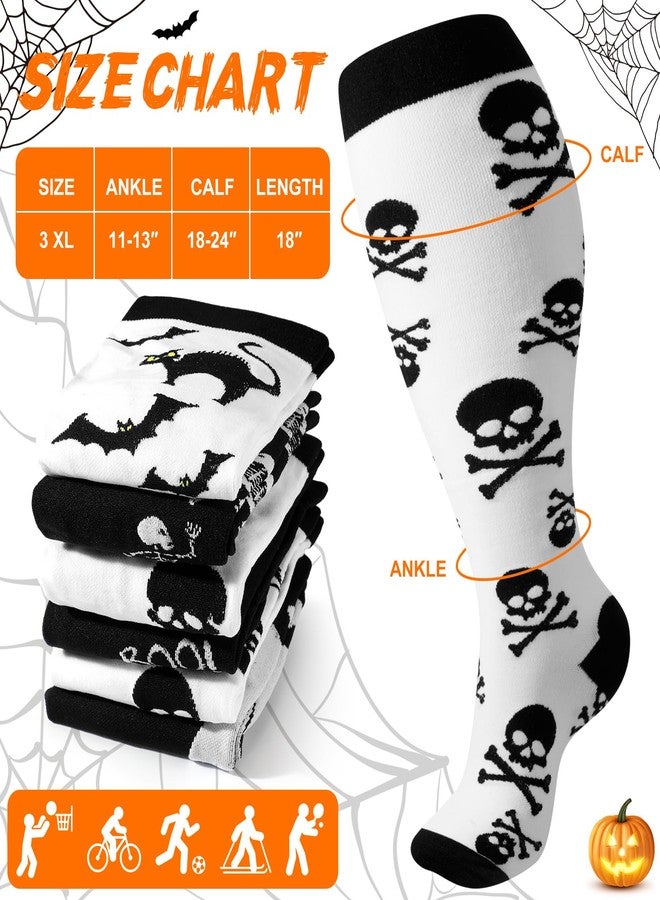 Cutecrop 6 Pairs Halloween Plus Size Compression Socks Wide Calf for Women Men 20-30 mmHg Extra Wide Knee High Support Socks - Image 3