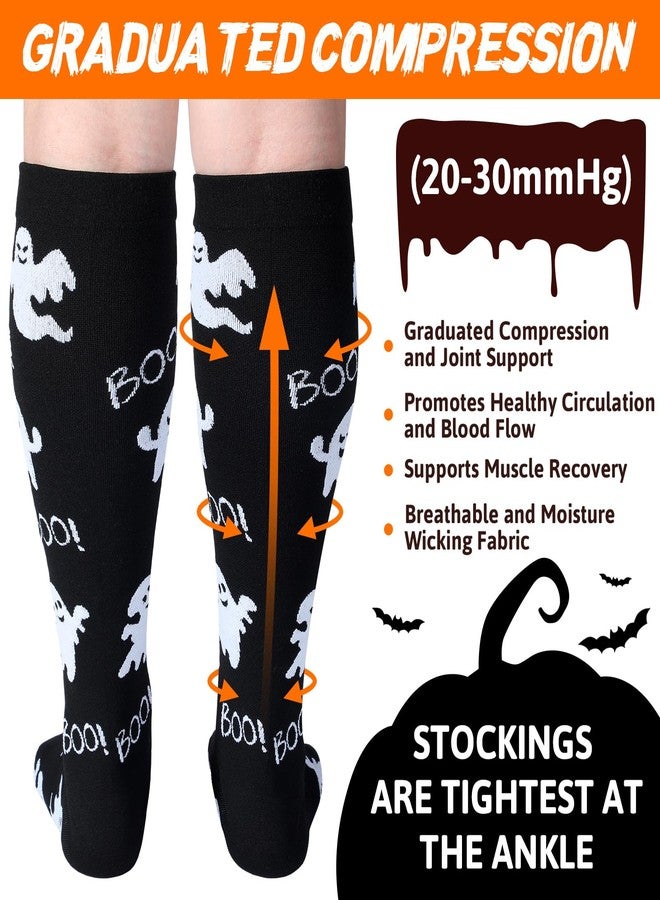 Cutecrop 6 Pairs Halloween Plus Size Compression Socks Wide Calf for Women Men 20-30 mmHg Extra Wide Knee High Support Socks - Image 4