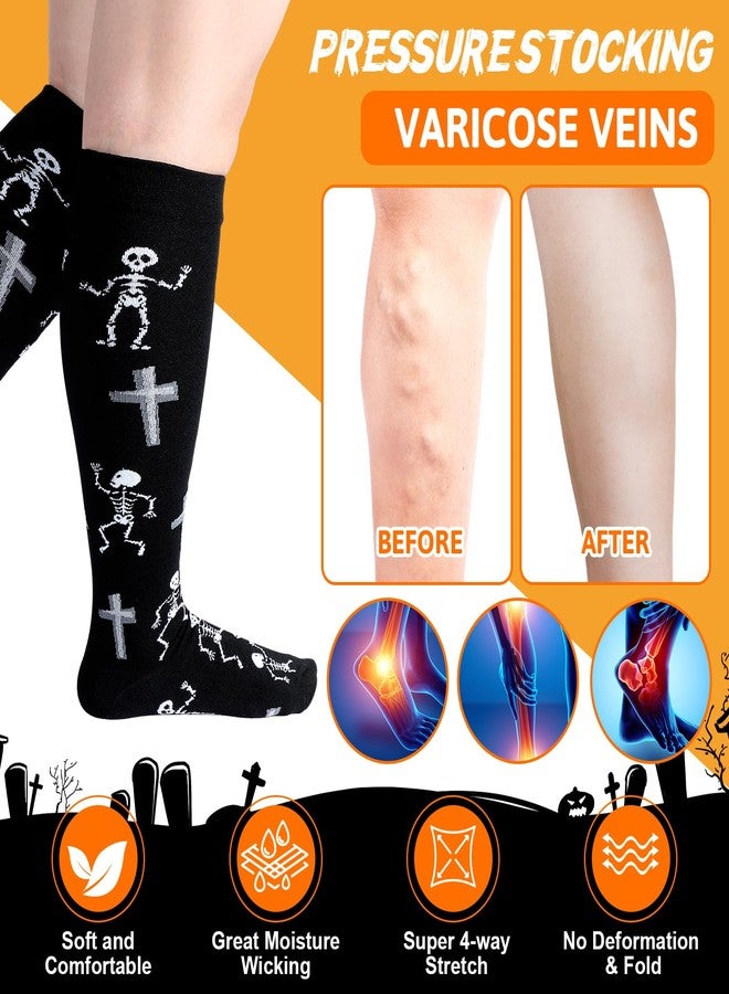Cutecrop 6 Pairs Halloween Plus Size Compression Socks Wide Calf for Women Men 20-30 mmHg Extra Wide Knee High Support Socks - Image 2