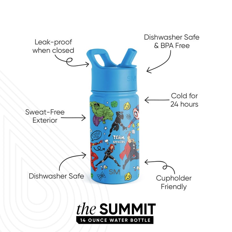 Simple Modern Marvel Avengers Kids Water Bottle with Straw Lid | Insulated Stainless Steel Reusable Tumbler Gifts for School, Toddlers, Boys | Summit Collection | 14oz, Avengers Heroes - Image 5