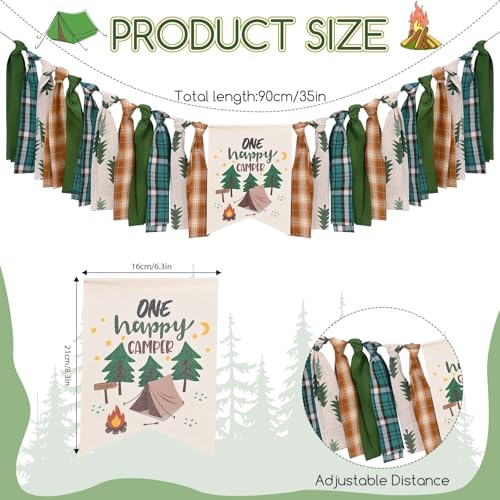 Sanixin One Happy Camper Highchair Banner Adventure Camping Theme 1st Birthday Banner Crown Cake Topper Highchair Photo Prop for Camp Birthday Party Decorations Camp - Image 5