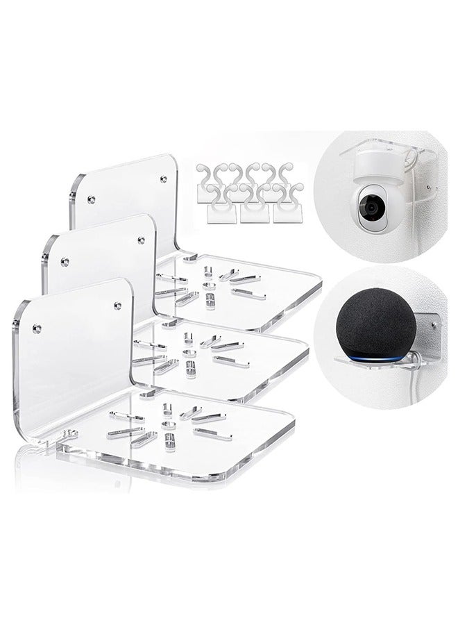 3 Pcs Acrylic Floating Wall Shelves, with Cable Clips  Strong Tapes  Screws, No Drill Universal Small Wall Shelf, Universal Adhesive Shelf Easy to Install, 10*10*5CM - Image 1