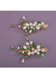 BERYUAN Bridal Teardrop Rhinestone Pearls Hair Clips Crystal Rhinestone French Hairpins Wedding Rhinestone Pearls Handmade Hairpiece Wedding Bridal Hair Accessories for Women2pcs green 