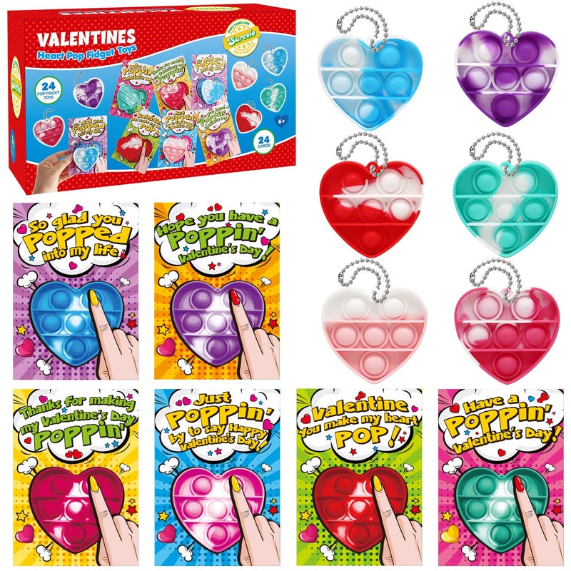 SURCVIO Valentine Day Gifts for Kids 24 Pack Pop Fidget HeartShaped Mini Push Bubble Sensory it Fingertip Keychain Fidget Toys Decompression Valentines Classroom Party Favors Exchange Gifts for Kids - Image 3