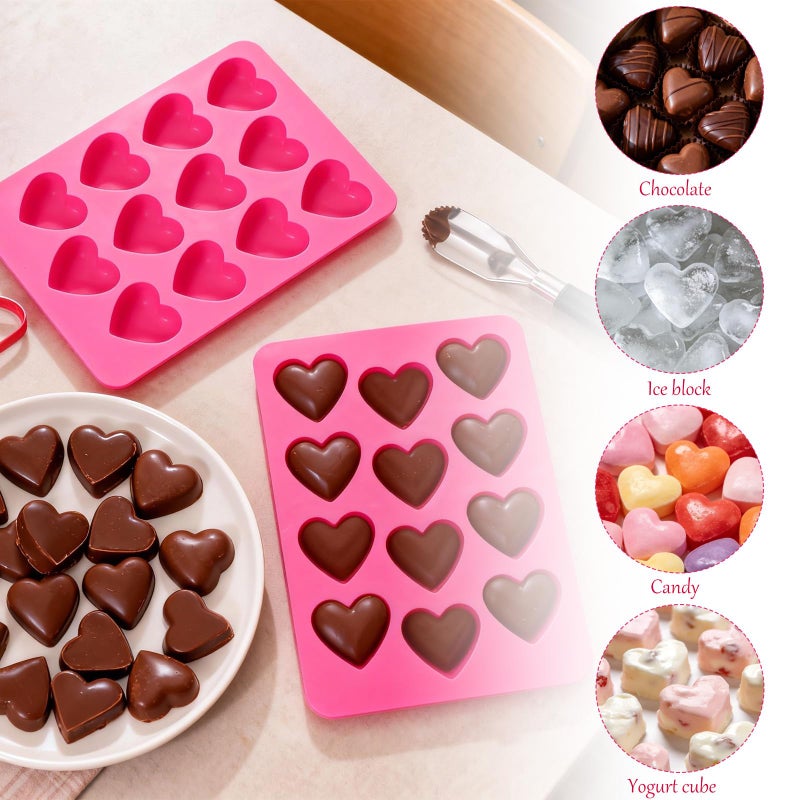 Gvhntk 2Pcs Heart Molds Silicone Premium Heart Silicone Mold for Baking 12-Cavity Non-stick Hearts Shaped Molds for Chocolate Cakes Candy Ice Cube Soap - Image 5