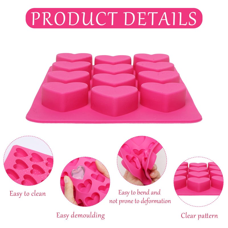 Gvhntk 2Pcs Heart Molds Silicone Premium Heart Silicone Mold for Baking 12-Cavity Non-stick Hearts Shaped Molds for Chocolate Cakes Candy Ice Cube Soap - Image 3