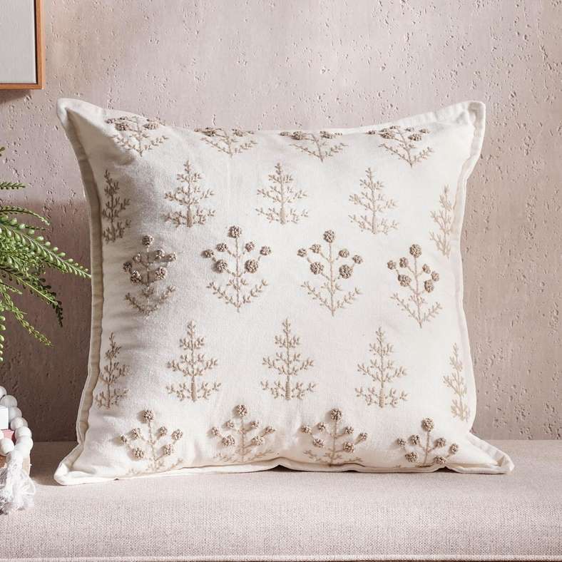 Pan Home Hand Embroidered Cushion 50x50cm - Ivory