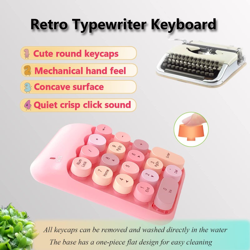 Seaciyan Wireless Number Pad, Ergonomic Cute Colorful Retro Mini Portable Numeric Keypad, Seaciyan 2.4G Cordless External Keyboard for Computer, Laptop (Pink) - Image 3