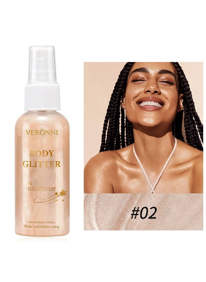 فيروني هايلايتر لمعان الجسم ، زيت الجسم المتلألئ ، مضيء سائل لامع غير لزج ، غير دهني ، مكياج بريق للوجه والجسم للأزياء ، تأثيري ، مهرجان الهذيان # 02 ذهبي وردي - Image 1