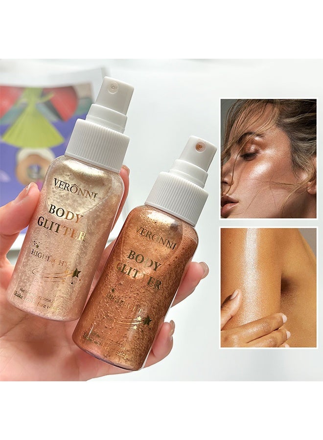 فيروني هايلايتر لمعان الجسم ، زيت الجسم المتلألئ ، مضيء سائل لامع غير لزج ، غير دهني ، مكياج بريق للوجه والجسم للأزياء ، تأثيري ، مهرجان الهذيان # 02 ذهبي وردي - Image 2