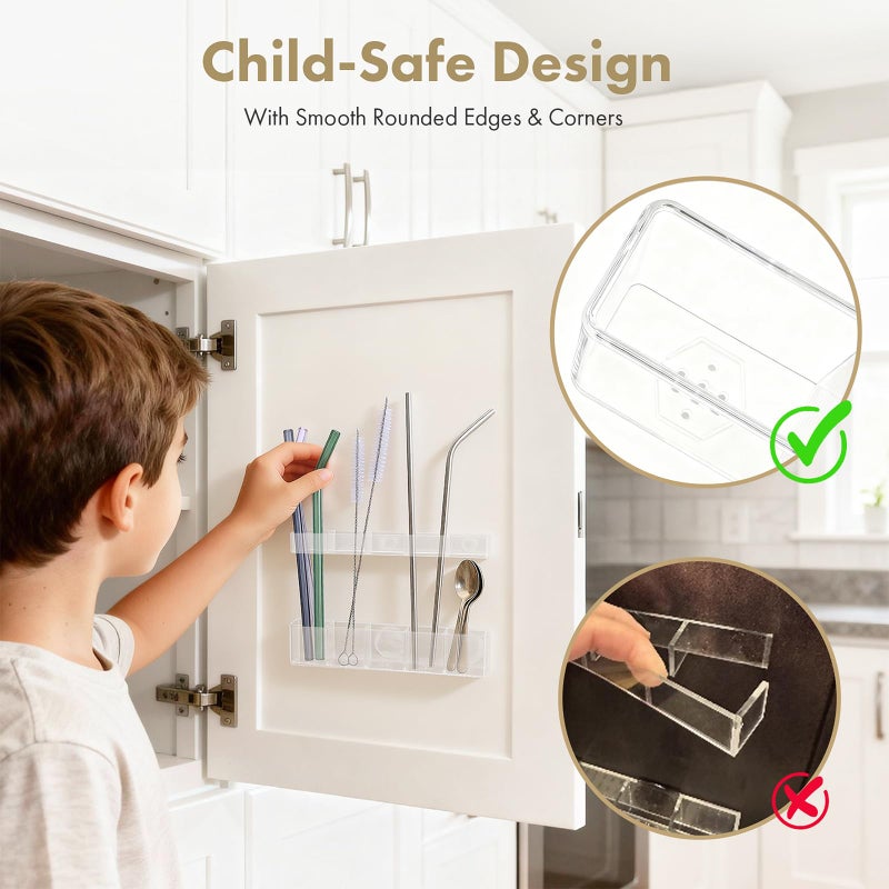 Colormz Acrylic Straw Holder for Cabinet Door - Child-Safe Organizer & Dispenser with Smooth Rounded Edges for Kitchen Accessories Storage, Adhesive Circles Included (Clear Transparent) - Image 3