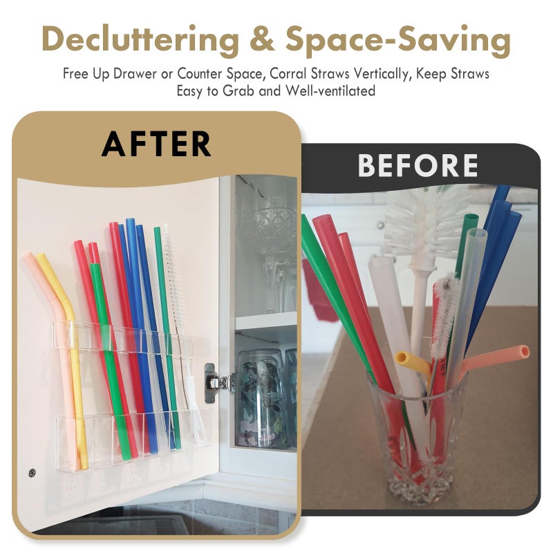 Colormz Acrylic Straw Holder for Cabinet Door - Child-Safe Organizer & Dispenser with Smooth Rounded Edges for Kitchen Accessories Storage, Adhesive Circles Included (Clear Transparent) - Image 2