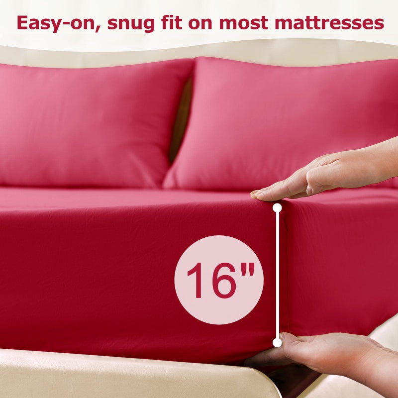 Homilay Queen Size Bed Sheet Set - 4 Piece Soft Microfiber Sheets with Deep Pockets  Cooling Technology  and Wrinkle-Free Pillowcase. Hotel-Quality  Durable Bedding  Viva Magenta - Image 4