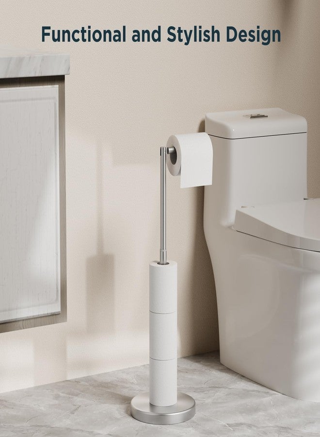 FORIOUS Toilet Paper Holder Stand Adjustable, Stainless Steel Freestanding Toilet Paper Holder with Storage, Bathroom Tissue Roll Stand Storage for 4 Rolls, Brushed Nickel - Image 3