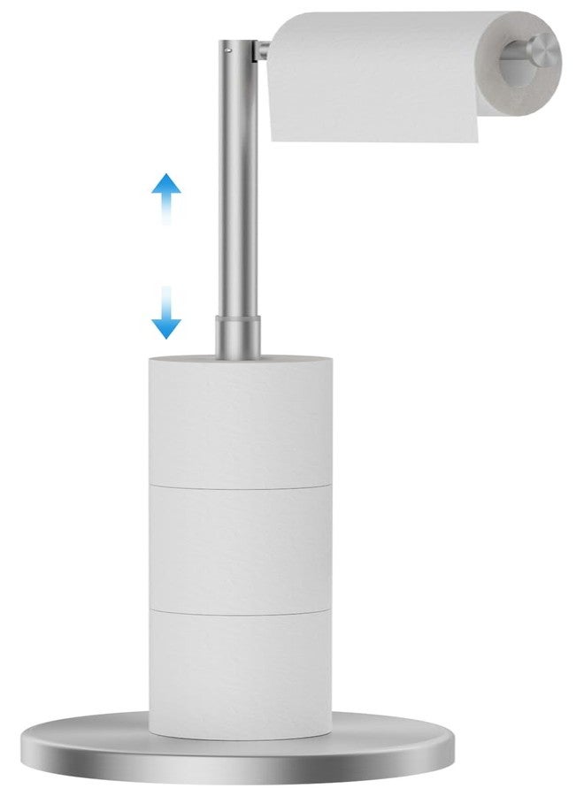 FORIOUS Toilet Paper Holder Stand Adjustable, Stainless Steel Freestanding Toilet Paper Holder with Storage, Bathroom Tissue Roll Stand Storage for 4 Rolls, Brushed Nickel - Image 1