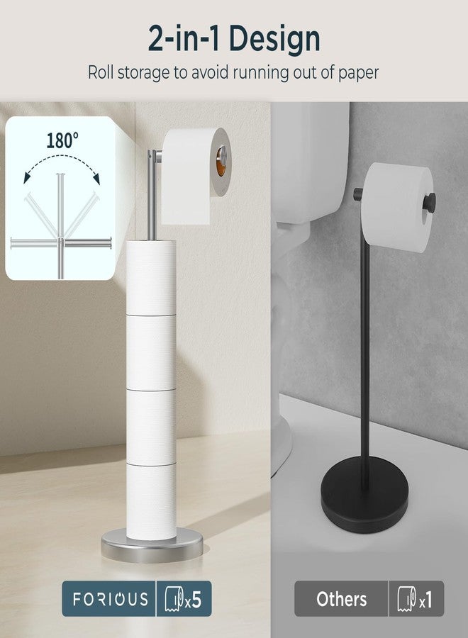 FORIOUS Toilet Paper Holder Stand Adjustable, Stainless Steel Freestanding Toilet Paper Holder with Storage, Bathroom Tissue Roll Stand Storage for 4 Rolls, Brushed Nickel - Image 5