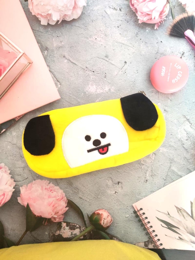 Awestuffs Pencil Pouch Soft Toys for Children, Kids Favorite Pencil Box and Cosmetic Pouch for Girls Multi-Functional Pen Box (Yellow Dog) (Chimmy BTS) - Image 3