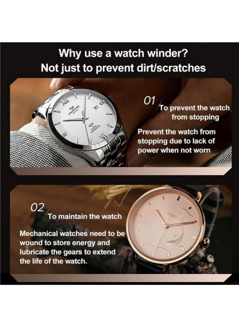إثارة صندوق تخزين منظم ساعات أوتوماتيكي بمحرك هادئ، تصميم مضاد للمغناطيس بمحرك فائق الهدوء، شاشة عرض عمودية 90 درجة لدوران فعال، حافظة خشبية وجلدية بلمسة نهائية غير لامعة، دوار ساعات أنيق على الطراز الحديث للرجال، هدية مثالية لعشاق الساعات وأعياد الميلاد وعيد الأب - Image 4