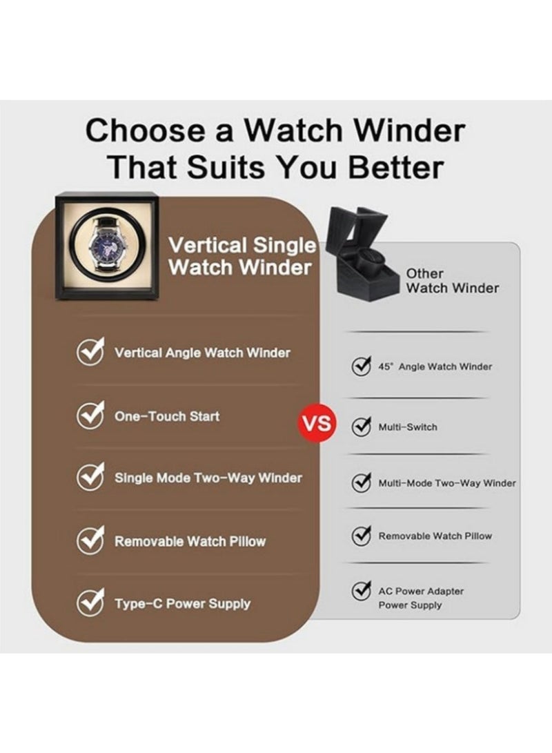 إثارة صندوق تخزين منظم ساعات أوتوماتيكي بمحرك هادئ، تصميم مضاد للمغناطيس بمحرك فائق الهدوء، شاشة عرض عمودية 90 درجة لدوران فعال، حافظة خشبية وجلدية بلمسة نهائية غير لامعة، دوار ساعات أنيق على الطراز الحديث للرجال، هدية مثالية لعشاق الساعات وأعياد الميلاد وعيد الأب - Image 5