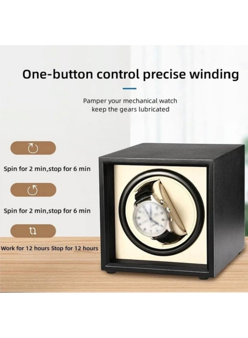 إثارة صندوق تخزين منظم ساعات أوتوماتيكي بمحرك هادئ، تصميم مضاد للمغناطيس بمحرك فائق الهدوء، شاشة عرض عمودية 90 درجة لدوران فعال، حافظة خشبية وجلدية بلمسة نهائية غير لامعة، دوار ساعات أنيق على الطراز الحديث للرجال، هدية مثالية لعشاق الساعات وأعياد الميلاد وعيد الأب - Image 2