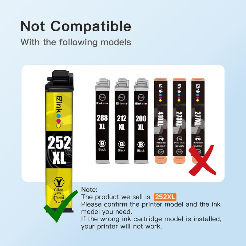 E-Z Ink إي-زد إنك (خراطيش حبر معاد تصنيعها بديلة لإبسون 252XL 252 XL مجموعة مدمجة للاستخدام مع ووركفورس WF-7110 WF-7710 WF-7720 WF-3640 WF-3620 (4 أسود كبير، 2 سماوي، 2 أرجواني، 2 أصفر) 10 عبوة) - Image 4
