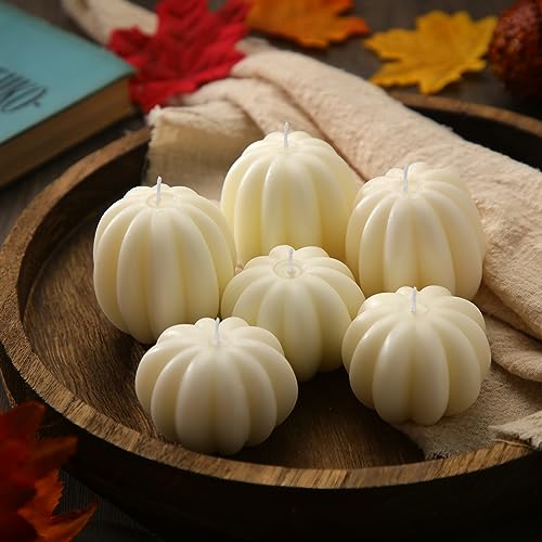 MTLEE 6 Pieces Thanksgiving Pumpkin Shaped Candle Fall White Scented Tealight Candles Home Decor Handmade Thanksgiving Gifts for Bedroom Bathroom Party - Image 1
