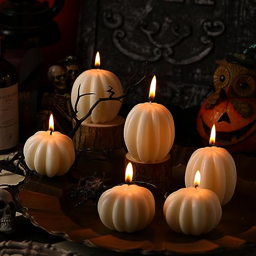 MTLEE 6 Pieces Thanksgiving Pumpkin Shaped Candle Fall White Scented Tealight Candles Home Decor Handmade Thanksgiving Gifts for Bedroom Bathroom Party - Image 3