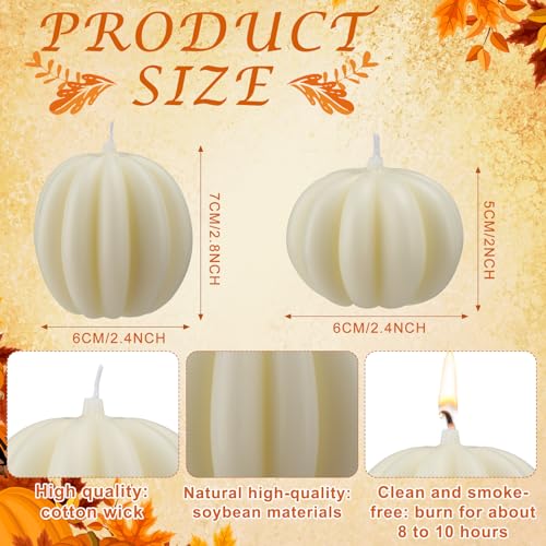 MTLEE 6 Pieces Thanksgiving Pumpkin Shaped Candle Fall White Scented Tealight Candles Home Decor Handmade Thanksgiving Gifts for Bedroom Bathroom Party - Image 2