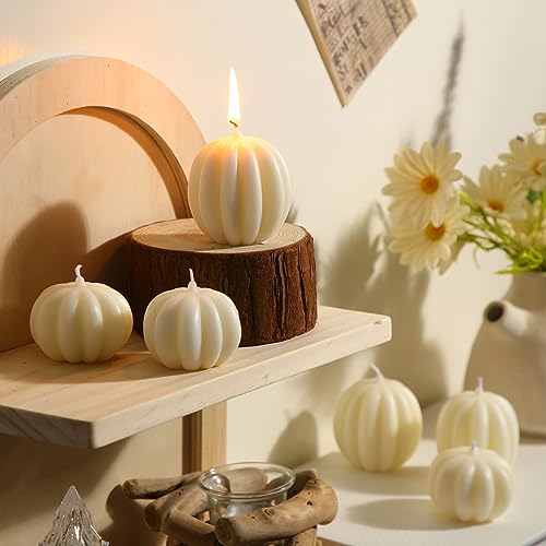 MTLEE 6 Pieces Thanksgiving Pumpkin Shaped Candle Fall White Scented Tealight Candles Home Decor Handmade Thanksgiving Gifts for Bedroom Bathroom Party - Image 4