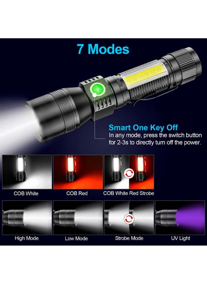 Advanced USB Rechargeable Fluorescent Detection Flashlight - Red, White, and Purple Light, COB LED, Adjustable Focus, Multi-Function, Overcharge Protection