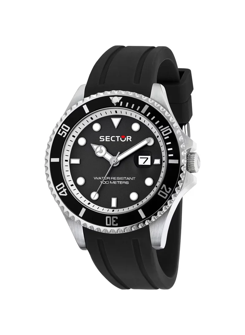 Sector 230 Collection Men's Analog Watch - Black Matt Dial, 43mm Stainless Steel Case, Black Silicone Strap, Quartz, 100M Water Resistant - R3251161062